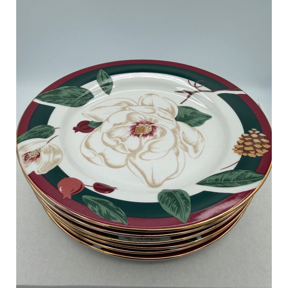 Tienshan Magnolia Salad Plates Set of 6 Vintage Fine China 8 Inch Floral